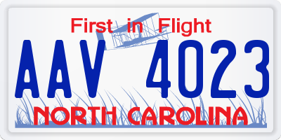 NC license plate AAV4023