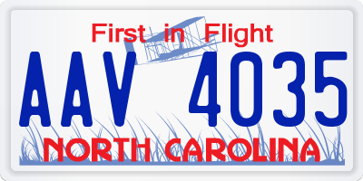 NC license plate AAV4035