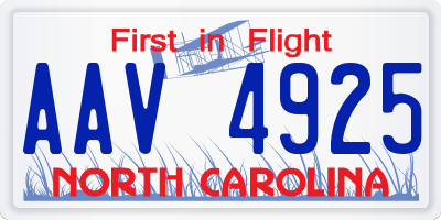 NC license plate AAV4925