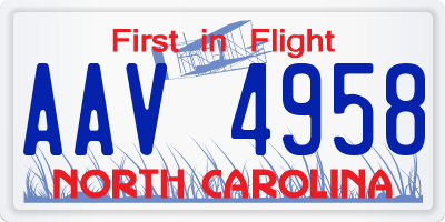 NC license plate AAV4958