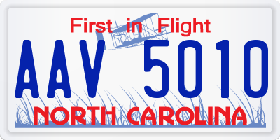 NC license plate AAV5010