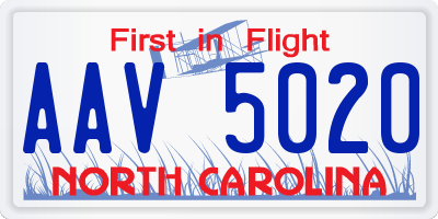 NC license plate AAV5020