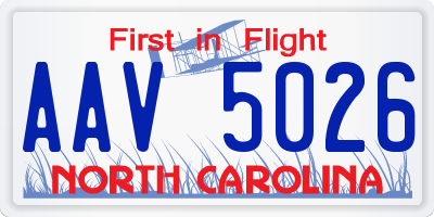 NC license plate AAV5026