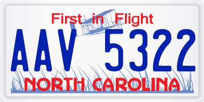 NC license plate AAV5322