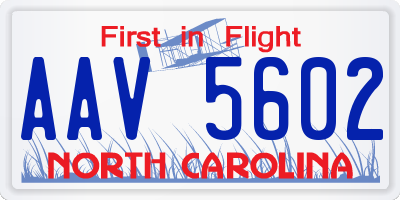 NC license plate AAV5602