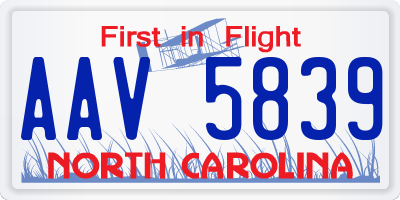 NC license plate AAV5839