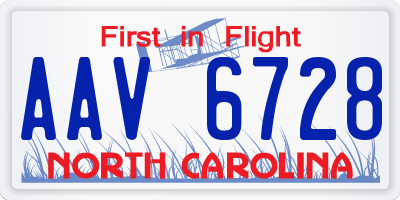 NC license plate AAV6728