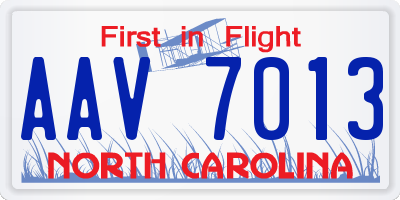 NC license plate AAV7013