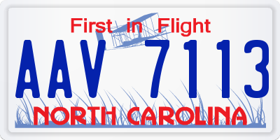 NC license plate AAV7113