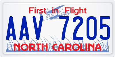 NC license plate AAV7205