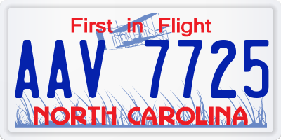 NC license plate AAV7725