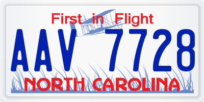 NC license plate AAV7728