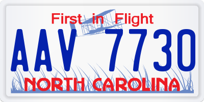 NC license plate AAV7730