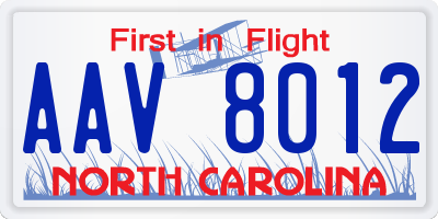 NC license plate AAV8012