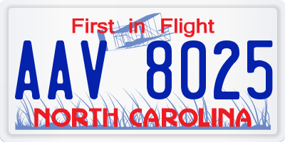 NC license plate AAV8025