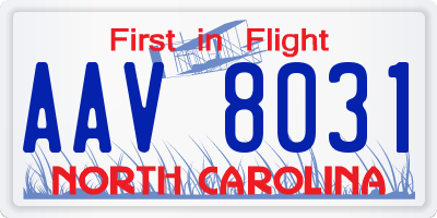 NC license plate AAV8031