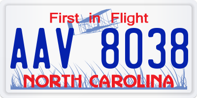 NC license plate AAV8038