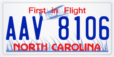 NC license plate AAV8106