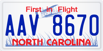 NC license plate AAV8670