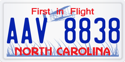NC license plate AAV8838