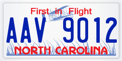 NC license plate AAV9012