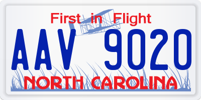 NC license plate AAV9020