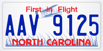 NC license plate AAV9125