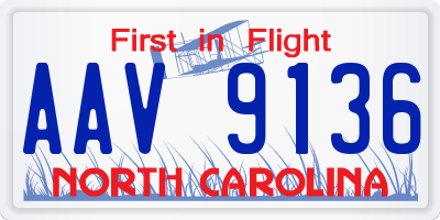 NC license plate AAV9136