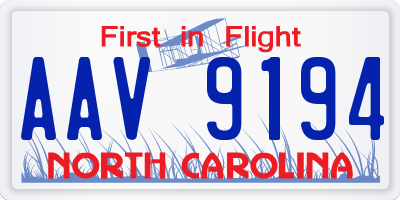 NC license plate AAV9194