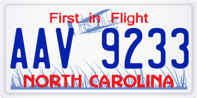 NC license plate AAV9233