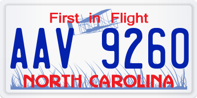 NC license plate AAV9260
