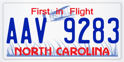 NC license plate AAV9283