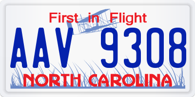 NC license plate AAV9308