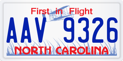 NC license plate AAV9326