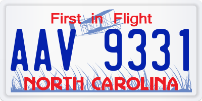 NC license plate AAV9331