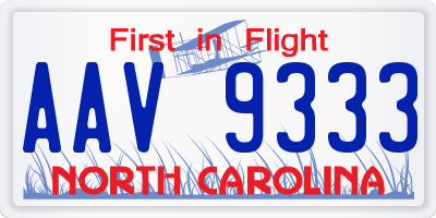 NC license plate AAV9333