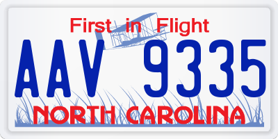 NC license plate AAV9335