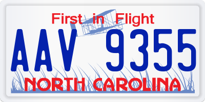 NC license plate AAV9355