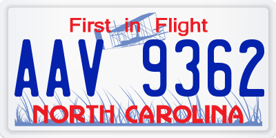 NC license plate AAV9362