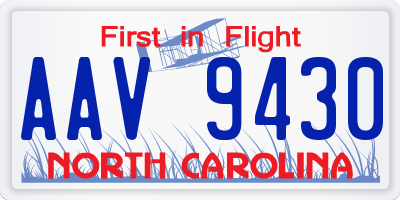 NC license plate AAV9430