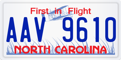 NC license plate AAV9610