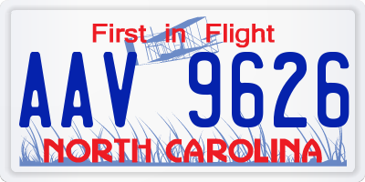 NC license plate AAV9626