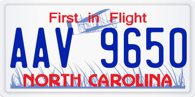 NC license plate AAV9650