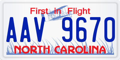 NC license plate AAV9670