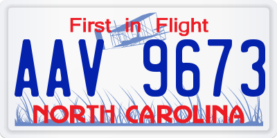 NC license plate AAV9673