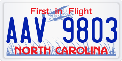 NC license plate AAV9803