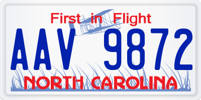NC license plate AAV9872