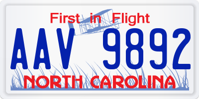 NC license plate AAV9892