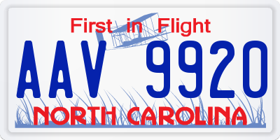 NC license plate AAV9920