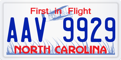 NC license plate AAV9929